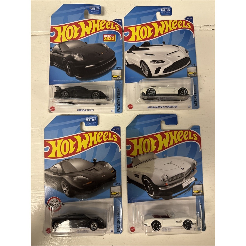 Lot Of 4 Hot Wheels factory Fresh Porsche 911 Aston Martin BMW 507 McLaren F1